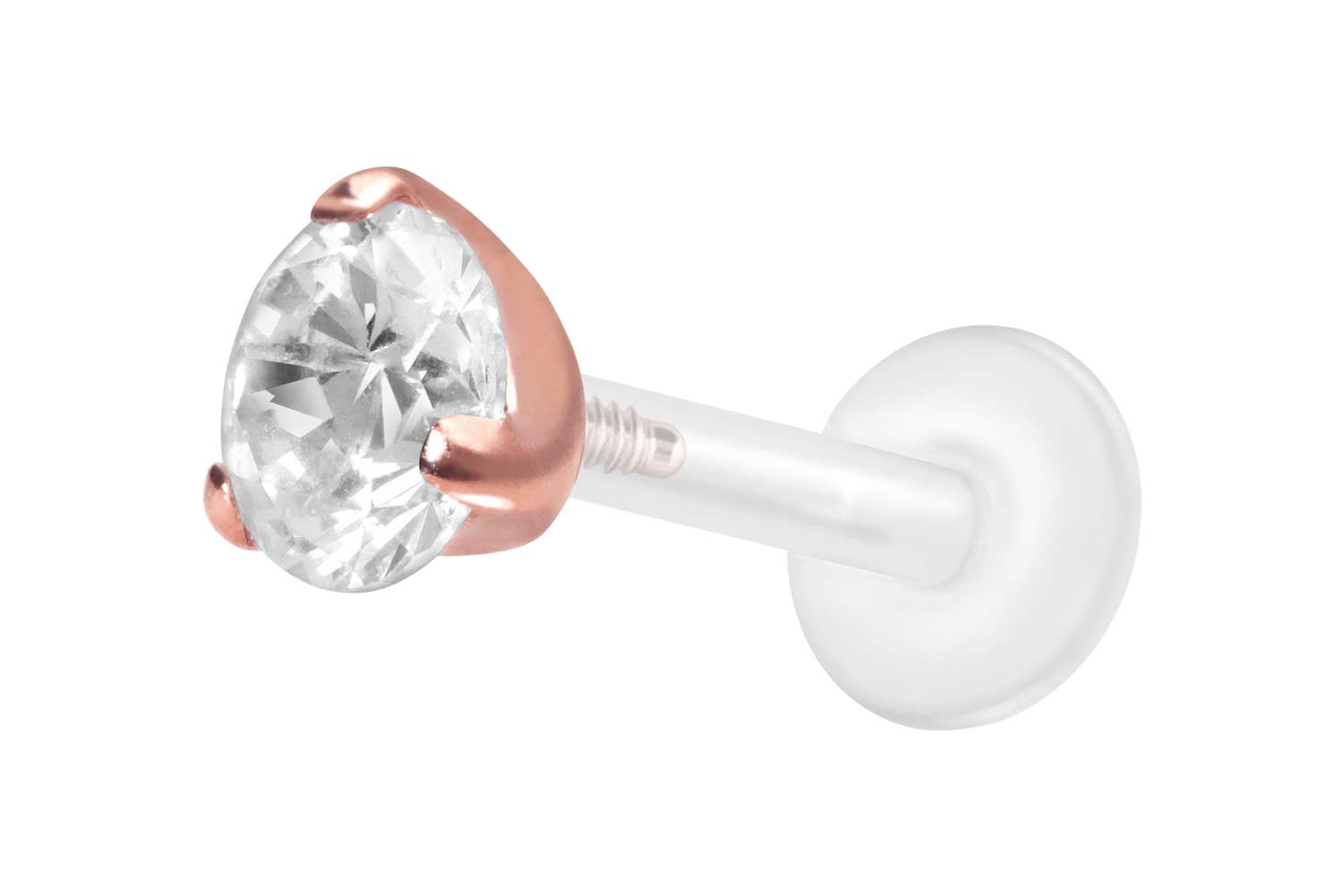 PTFE Labret Piercing mit Innengewinde + Titan-Aufsatz EINGEFASSTER KRISTALL